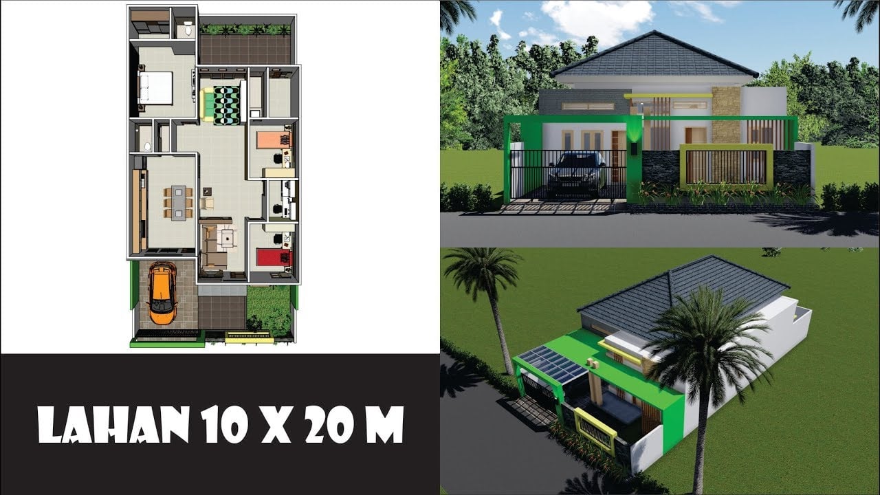  Desain  Rumah  Modern  10  X  20  Meter Lingkar Warna 3 Denah 