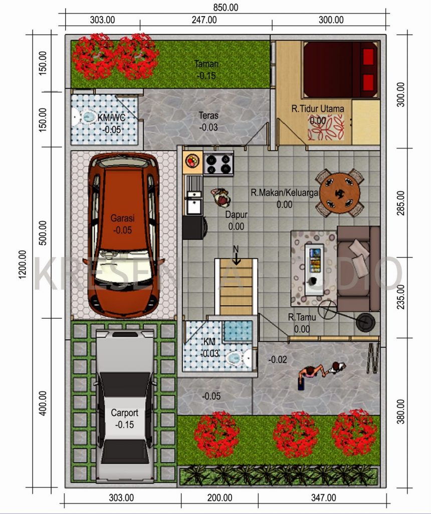 Desain Denah  Rumah  Minimalis 2 Kamar Ukuran 6X8  Deagam 