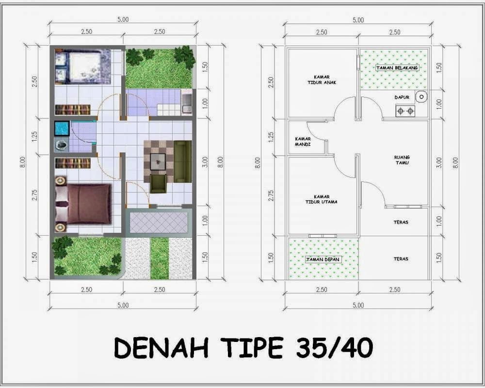 Desain Denah Rumah Minimalis 2 Kamar Ukuran 6X7 | Deagam Design